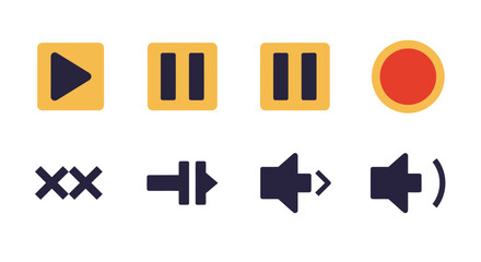 Fototapete - Audio Video Control Icons Set Play Pause Record Stop Mute Volume Management Media Player Interface Design