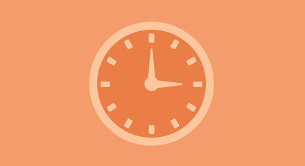 Poster - Clock illustration showing three o'clock on peach background for timing and schedule concept, simple graphic design for presentations, and websites