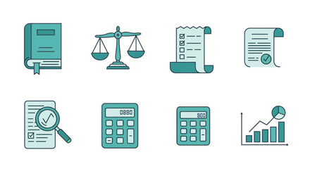 Poster - Financial Accounting and Legal Compliance Icons Set for Business and Audit Reports