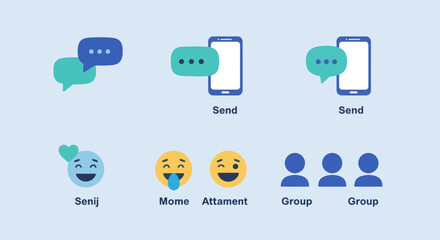 Fototapete - Illustration featuring mobile communication icons representing sending messages and social networking, perfect for digital marketing and user interface design