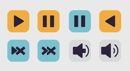 Fototapete - Media Player Control Buttons Set in Yellow and Blue Tones for Modern User Interface Design