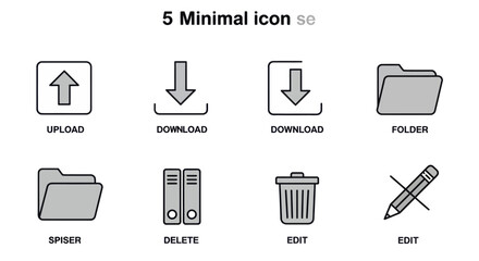 Fototapete - Minimalist icon set for web and mobile design featuring upload download folder delete and edit options for user interface