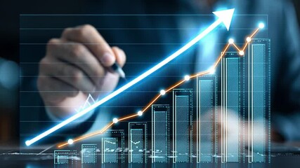 Poster - Ascending Success: A financial graph symbolizes upward growth, with a hand pointing towards the data, representing progress and prosperity in a clean visual.