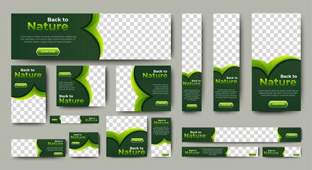 Poster - Nature banner design web template Set, Horizontal header web banner. Modern Gradient green cover header background for website design, Social Media Cover ads banner, flyer, invitation card