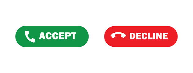 Poster - phone call accept and decline button set. call answer and reject button for communication, ui, chat, app, call interface, web. Call symbol png and vector illustration on transparent background