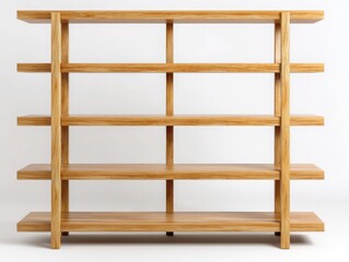 Poster - A light brown wooden bookshelf with four shelves against a plain white background