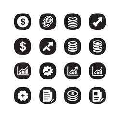 Fototapete - A set of 12 minimalist, black-and-white vector-style icons representing financial growth and monetary concepts.