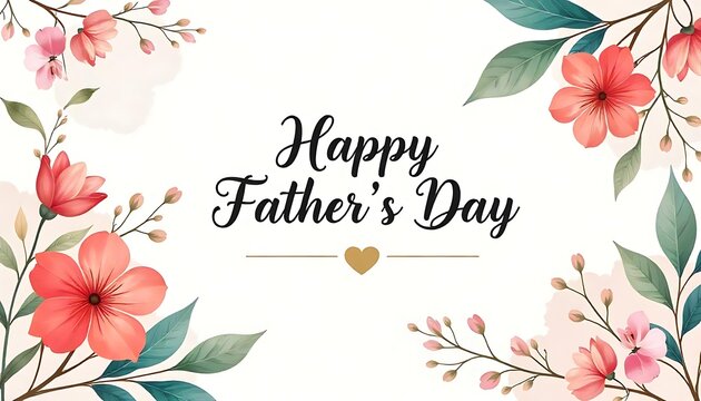 Happy Father's Day Calligraphy in center abstract art background vector. Luxury minimal style wallpaper with golden line art flower and botanical leaves created with generative ai