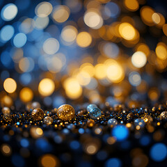 Wall Mural - background of abstract glitter lights. gold, blue and black. de focused