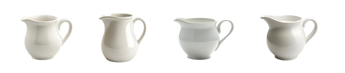 Poster - Set of small white ceramic pitchers, for serving beverages or sauces. isolated on transparent background