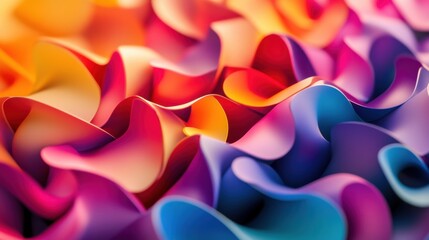 Poster - Vivid waves of colorful paper create an artistic abstract background. The unique flow of vibrant hues showcases the beauty of texture and movement in design.