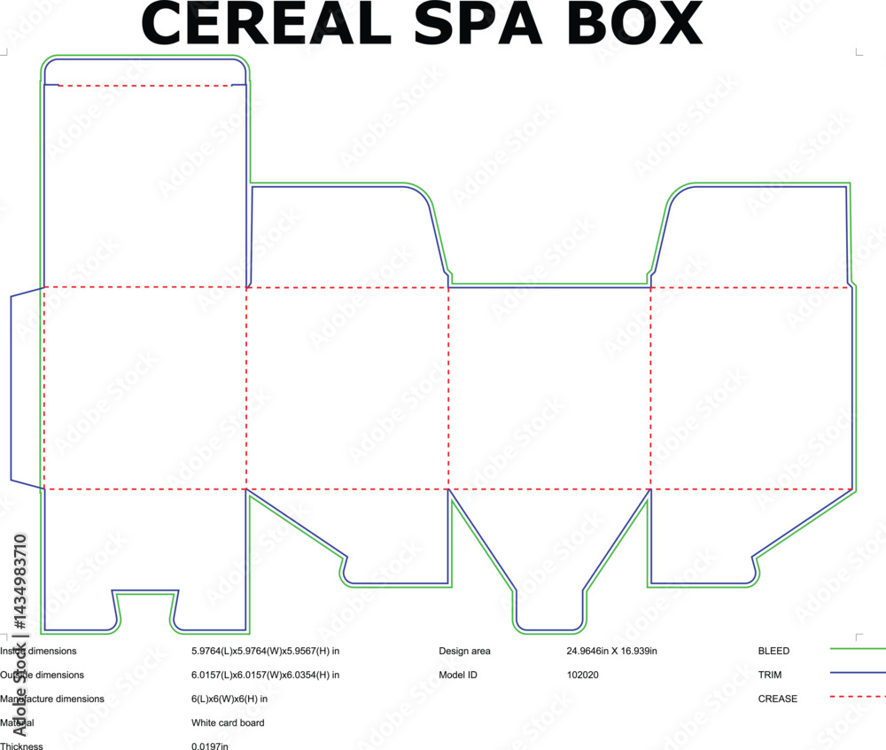 Cereal Box Packaging Die Cut Template Layout With Bleed And Trim Lines ...