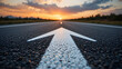 © Frank - Low angle photography captures a white arrow on an asphalt road during sunset, showcasing the straight ahead concept, path to success