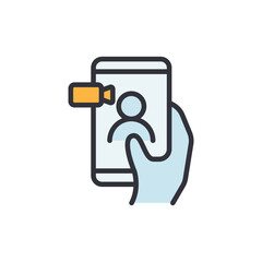 Poster - Video call colored icons, minimalist vector illustration ,simple transparent graphic element .Isolated on white background
