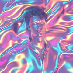 Poster - Dynamic abstract portrait of a male figure digital art vibrant colors studio environment artistic viewpoint