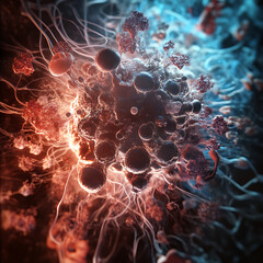 Poster - Exploring cellular structures microscopic laboratory scientific content dark environment abstract viewpoint biology concept