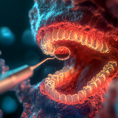 Poster - Microscopic examination of bacterial structures laboratory setting digital illustration scientific environment close-up view bioengineering concept