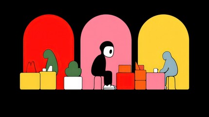 Poster - Colorful Minimalist Office Workers Illustration  Modern Workplace  Abstract Design  Creati
