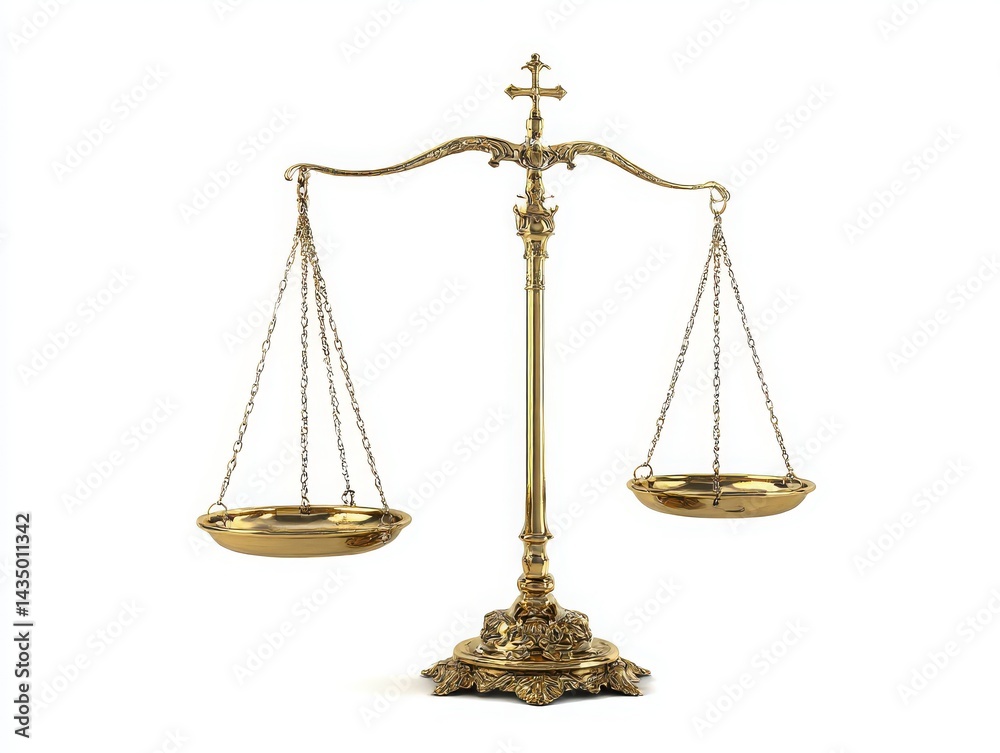 Golden scales of justice isolated on white background Stock ...