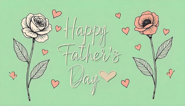 Happy father's Day vector greeting cards with beautiful flowers and hearts. Rose single line drawing with on green background created with generative ai.