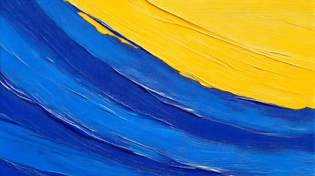 Abstract blue waves with a striking yellow accent.