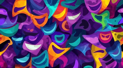 Poster - Colorful Abstract Illustration for April Fool's Day with Bright Masks and Vibrant Shapes in Vivid Colors
