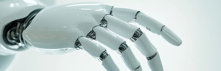 Poster - Close-up view of a futuristic robotic hand showcasing advanced technology features. The design highlights its mechanical flexibility and precision capability for various applications.