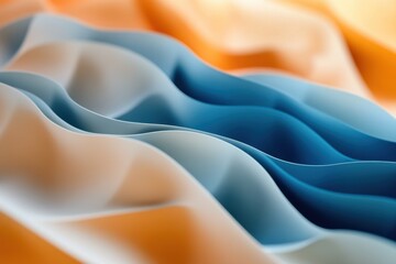 Poster - A captivating close-up of smooth fabric waves showcasing striking blue and orange gradients. Ideal for backgrounds, designs, and artistic projects.
