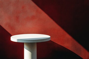 Aufkleber - Solitary White Pedestal Under a Dramatic Red Light Beam in an Abstract Scene