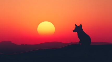 Naklejka na meble Fox sitting under a warm sunset, minimal cozy style