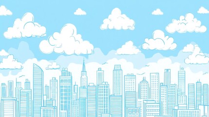 Aufkleber - Cityscape with clouds, light blue, simple illustration, background image, for presentation, webpage, or social media use