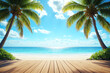 © He - wooden floor with palm trees on the beach