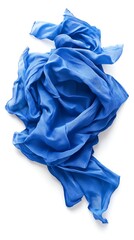 Aufkleber - Blue Silky Chiffon Fabric Draped Top View on White Background, Textile, Texture