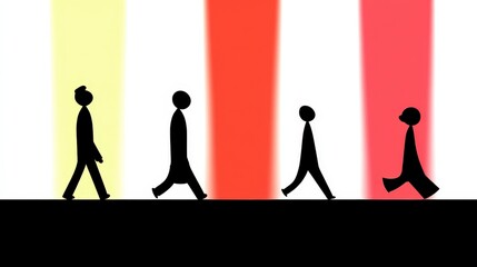 Poster - Minimalist Silhouette Figures Walking  Abstract Business Concept  Modern Art
