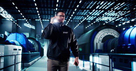 Poster - Security Guard Man With Flashlight At Power Plant