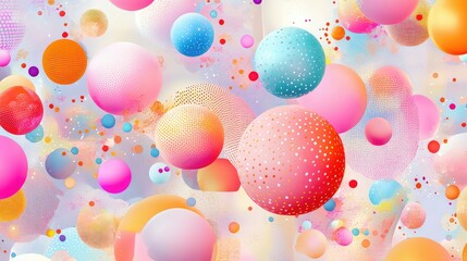 Poster - Futuristic pop art pattern with shiny gradient spheres and vibrant dotted design