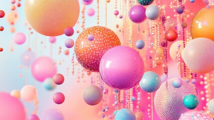 Poster - Futuristic pop art pattern with shiny gradient spheres and vibrant dotted design