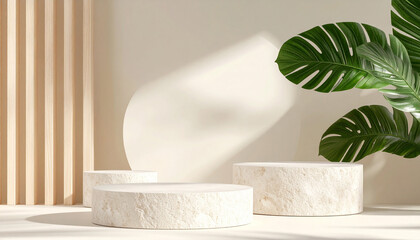 Wall Mural - 3d round podium set background with light and shadow. abstract geometric composition in minimalist d