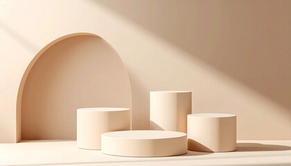 Wall Mural - 3d round podium set background with light and shadow. abstract geometric composition in minimalist d