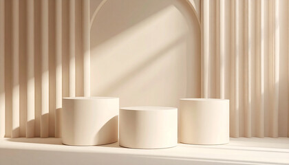Wall Mural - 3d round podium set background with light and shadow. abstract geometric composition in minimalist d