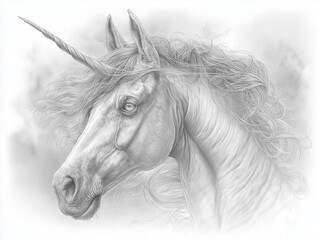 Naklejka na meble Elegant Pencil Drawing of a Majestic Unicorn with Flowing Mane