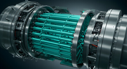 Poster - Detailed Industrial Machine Component with Interlocking Cylindrical Tubes in Metallic Finish