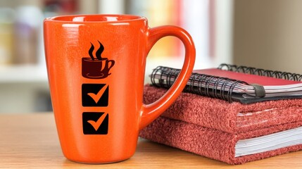 Poster - Coffee mug and stack of books symbolizing ai blog content planner concept focused on topical hierarchy and organization