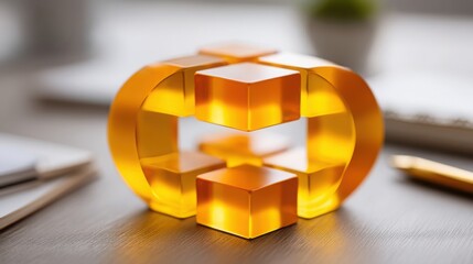Poster - A bright yellow object placed on a table symbolizing blockchain transparency and open data systems in innovative practices