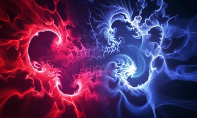Wall Mural - swirling fractal clouds evolve in vibrant red and luminous blue patterns made with generative ai tec