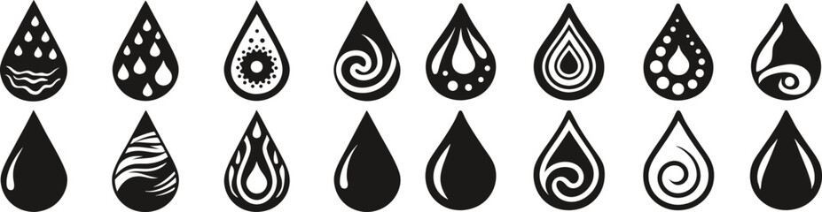Poster - Teardrop Pattern Collection - Black and White Vector Illustrations of Abstract and Decorative Designs