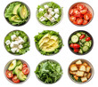 © kageyama - grid of nine bowls filled with various salads. showcasing fresh ingredients like leafy greens. avocado. tomatoes. cucumber. and feta cheese the vibrant colors and variety highlight healthy eating opti