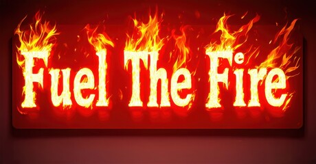 Aufkleber - Fiery text displays Fuel The Fire. Bright flames surround words, creating intense visual impact. Red background enhances heat sensation.