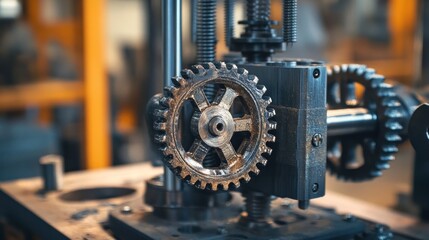 Aufkleber - Close-up of industrial gears and machinery.  Detailed view of intricate mechanical components