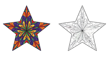 Poster - Star Pattern: An illustration of a radiant star with symmetrical and complex patterns, each detail creating a visually captivating design. 